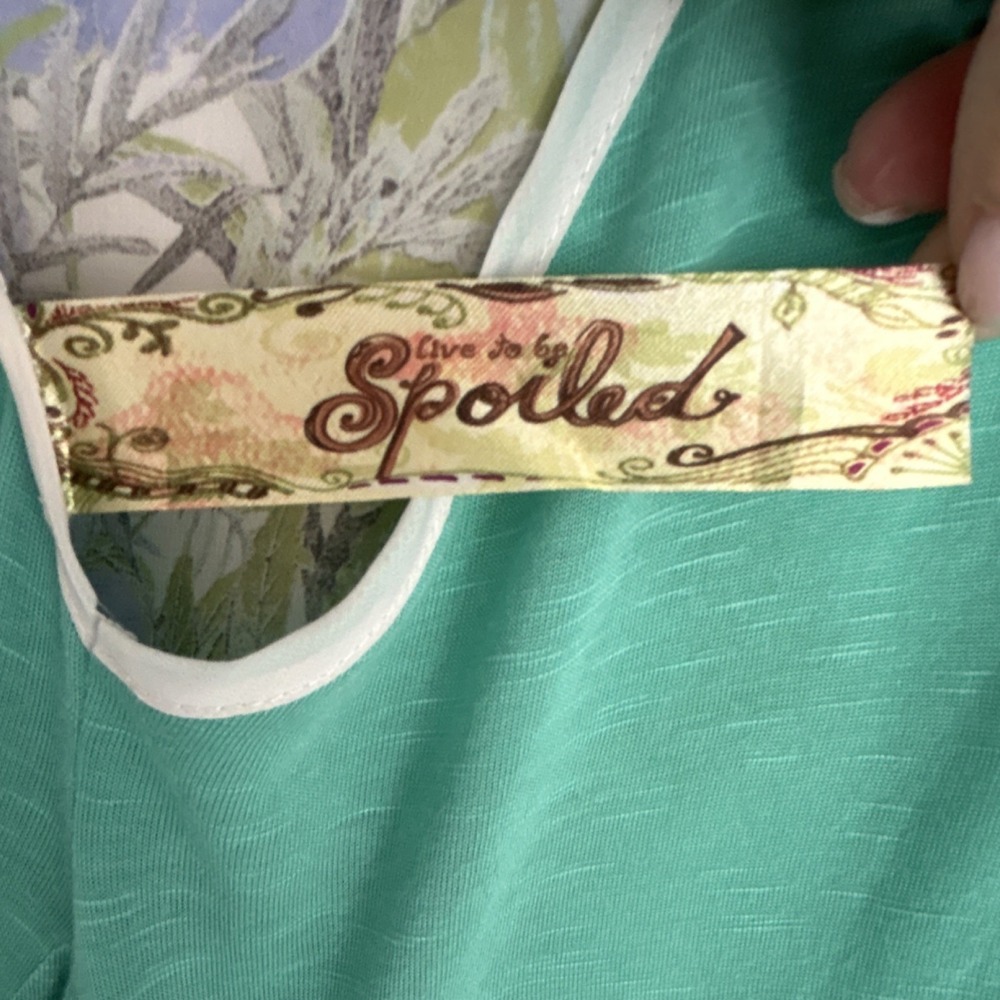 Spoiled Women's Green Floral Sheer Chiffon Layered V-Neck Cap Sleeve Top L - Picture 5 of 6